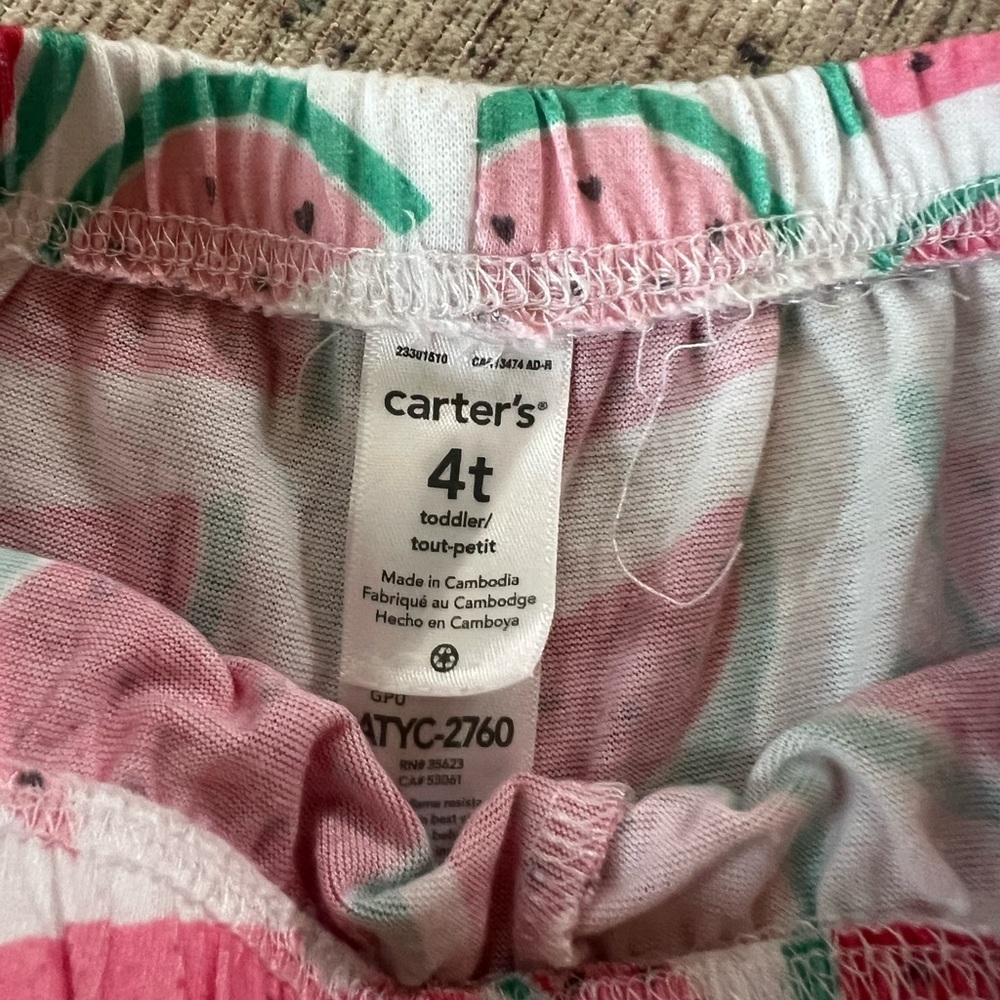 Carter's Girls White Watermelon Print Pajama Bottoms 4t - Picture 3 of 3